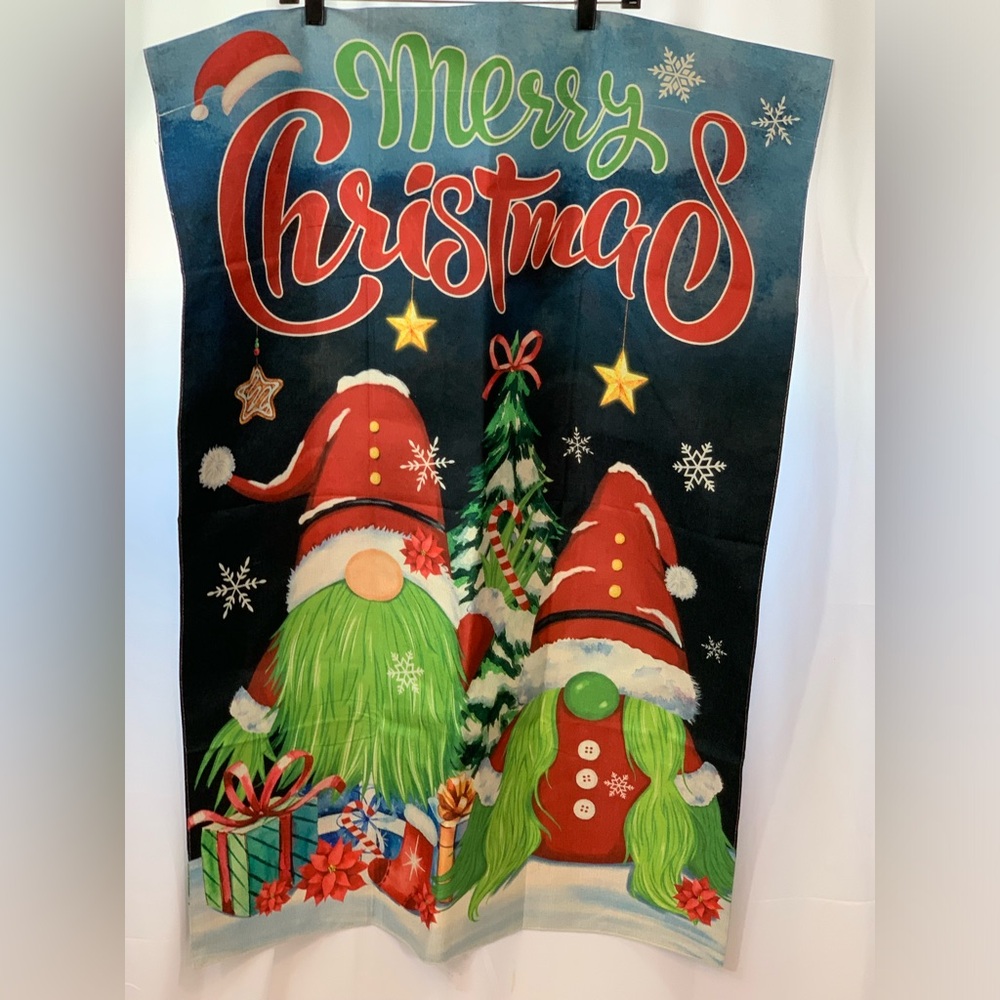 Christmas Garden Flag,Merry Christmas Gnomes Burlap Yard Flags Double Sided.NWOT